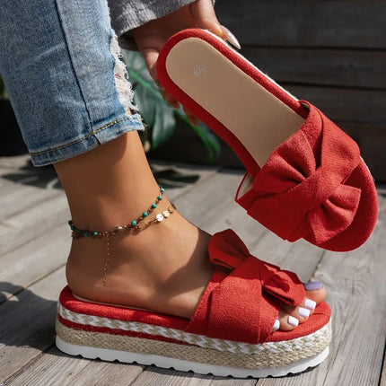 2026 Fashion Bow Decor Thick Soled Casual Women's Slippers Summer New Solid Comfort Casual Elegant Women Shoes Claquette Femme