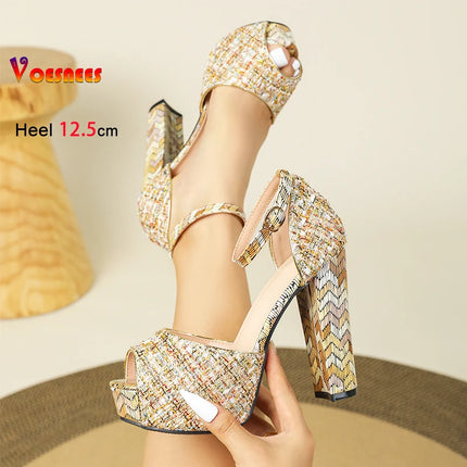12.5CM Thick Heels Summer Fashion Women's Platform Sandals Sexy Peep Toe Europe and America Ankle Strap Party High Heeled Shoes