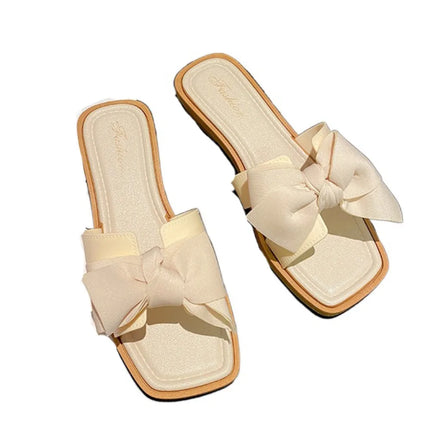 Casual Soft Sole Bowknot Slippers PVC Anti Slip Flat Slides Sandals Sweet Shoes Slippers Women Summer