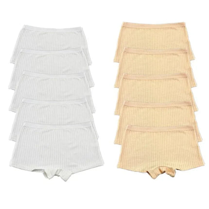 10PCS Women Boxers Underwear Ribbed Cotton Panties Sports Ladies Boyshorts Female Solid Color Cozy Lingerie Intimate