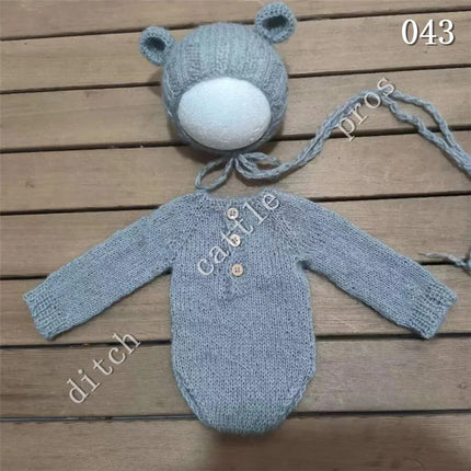 Newborn Photography Props Mohair Bodysuit Jumpsuit +Teddy Bear Clothing Accessories