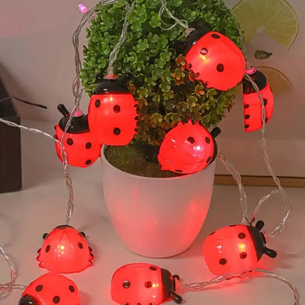 6M 40LED Rome Decoration Ladybug String Lights Indoor Party Atmosphere Christmas Battery Flower Fairy Lights Curtains 176