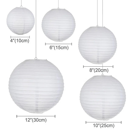 30pcs/Lot 4''-12'' Mix Size Chinese Paper Ball Lampion Hanging White Wedding Decoration Paper Lanterns Lampshade Party Decor