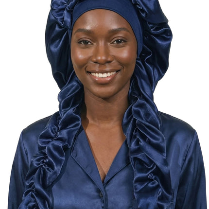 Heatless Curl Satin Bonnet for Sleeping, No Slip Sleep Bonnet with Long Curling Ribbons for Braids & Long Hair