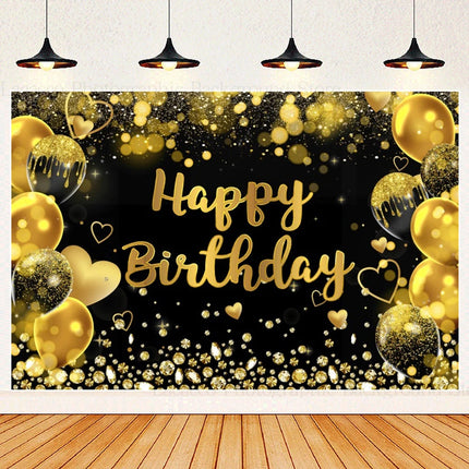 Happy Birthday Party Backdrops Black Gold Balloons Champagne Birthday Party Decor Banner Photography Background for Men Women