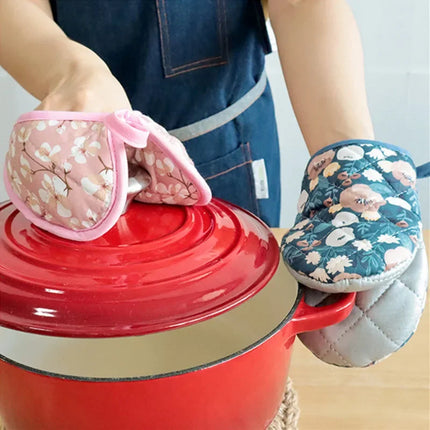 Flower Cotton Printed Baking Oven Gloves Home Kitchen Hot Resistant Heart-shaped Hand Clip Insulation Pad
