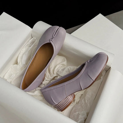 Womens Genuine leather Roundtoe midheel shoes With pleats Tibi Splittoe shoes  Sheepskin ballet flats 3cm heel height