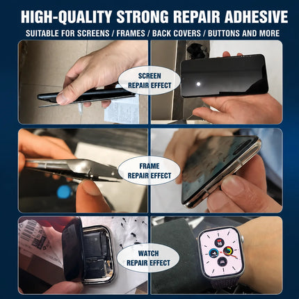 Phone Repair Glue and Adhesive Remover Kit with Precision Needle Tips and Cleaning Swabs for Screen Back Cover Frame Assembly