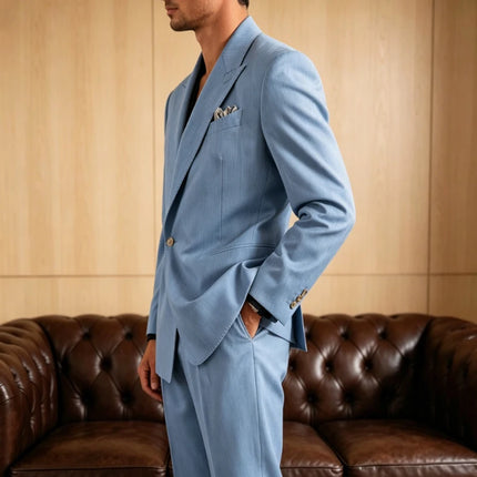 Men's Linen Set 2 Piece Peak Lapel 1 Button Slim Fit Blazer Straight Trousers Lightweight Breathable Summer Casual Wedding Party