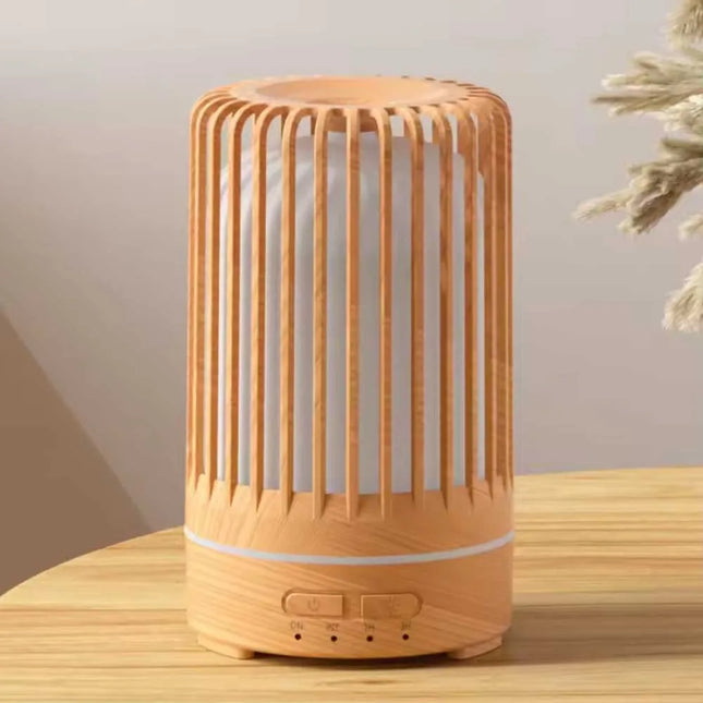 Wood-Grain Birdcage Aromatherapy Diffuser, Ultrasonic Humidifier, USB-Powered with RGB Night Light