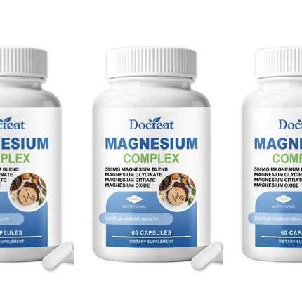 Triple Magnesium Complex Capsules with Glycinate Citrate and Oxide Daily Wellness and Mineral Nutrition Supplement 60 Count