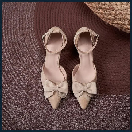 Small Size 30-44 Black Shoes Women Summer High Heel Sandals Chunky Heel Hollow Bow Women's Sandals Shoes