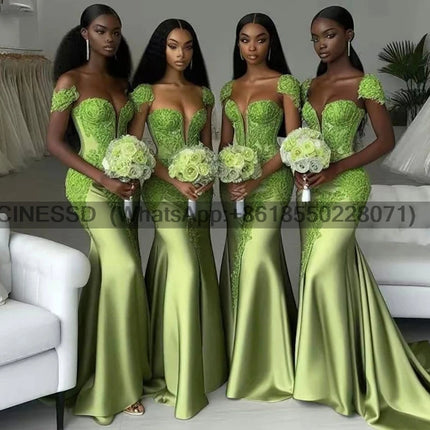 Customized Long Mermaid Green African Girls Bridesmaid Dresses Wedding Party Maid Of Honor Dress robe demoiselle d honneur femme
