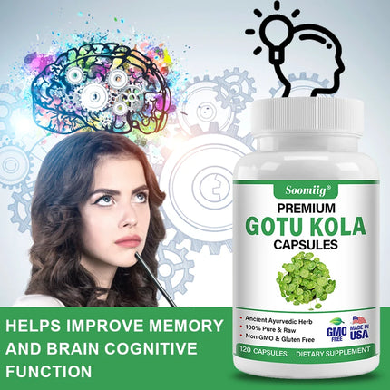 Gotu Kola Capsules 1300mg - Ginkgo Biloba, Brain Health, Memory & Focus, Calm Nerves, Skin & Circulation Support, Non-GMO