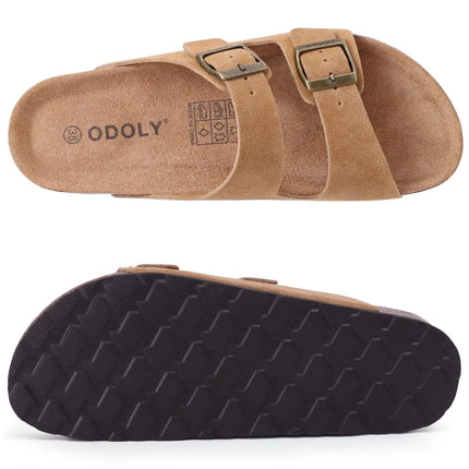 Evshine New Women's Cork Footbed Sandals Double Adjustable Buckle Slide Sandals Slip On Walking Summer Shoes Cork Clogs Slippers
