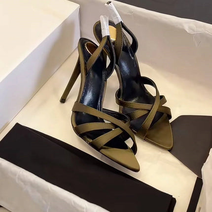 Sexy Style New Soild Pointed Toe Summer Women Sandals Stiletto High Heels Buckle Strap Design Large Size Fashion Show Shoes