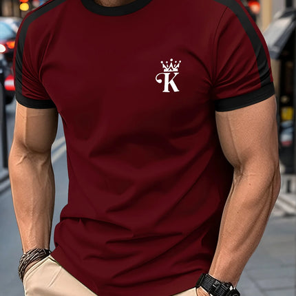 T Shirt for Man Men's Black and Golden Casual T-shirt Printed with "King" Crown + Arm Pattern Clothing Light Luxury Personality