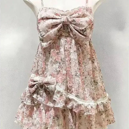 Japanese Style Sweet Lace Bow Kawaii Lolita Dress Women Vintage Ruffles Cake Dresses Harajuku Y2k Slim Bandage Dress 2026 Summer