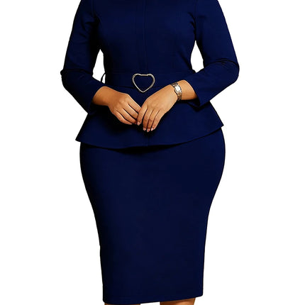 Mlaiscsr African Women Formal Office Work Mid Dress with Belt Evening Club O Neck Long Sleeve High Waist Pencil Bodycon Vestidos