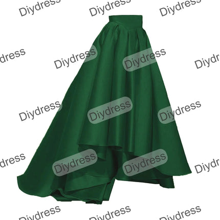 Women's High Low Elegant Prom Party Skirt A-Line Pleated Front Short Back Long Satin Skirt With Pockets For Evening Gown