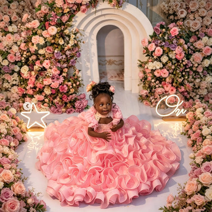 Customized Pink Ruffled Flower Girl Dress Puffy Organza Ball Gown Toddler Pageant Dress Kids Birthday Party Princess Dress