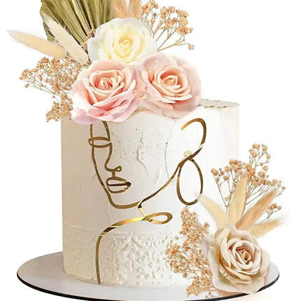 New Gold Portrait Happy Birthday Cake Topper Black Acrylic Abstract Art Boys Girls Party Cake Topper Baby Shower Girl Decoration