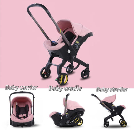 3‑in‑1 Lightweight Foldable Baby Stroller Travel System, Reversible Push Seat Convertible to Bassinet & Carrycot Pram, Portable Newborn Pushchair with Sun Canopy Multi‑Function Baby Carriage