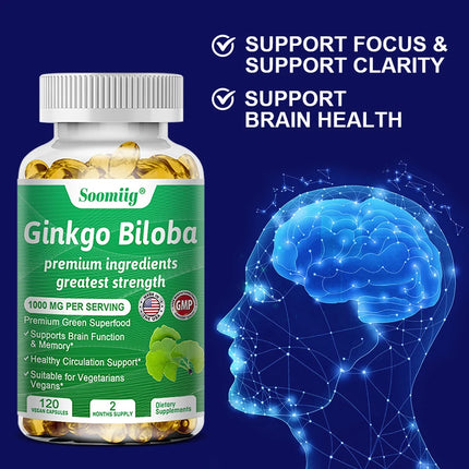 Ginko Biloba Capsules - Brain Supplement for Memory and Focus - Ginkgo Biloba Supplements for Good Vision
