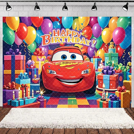 Cartoon Racing Mobilization Backdrop Boy Birthday Party Decoration Balloon Cake Background Photography Supplies Banner Prop