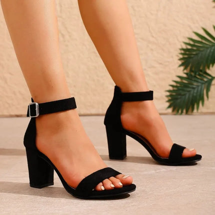 Womens Chunky Block Heel Sandals Ankle Strap Buckle Open Toe High Heels Dress Shoes Party Wedding Elegant Fashionable Style New