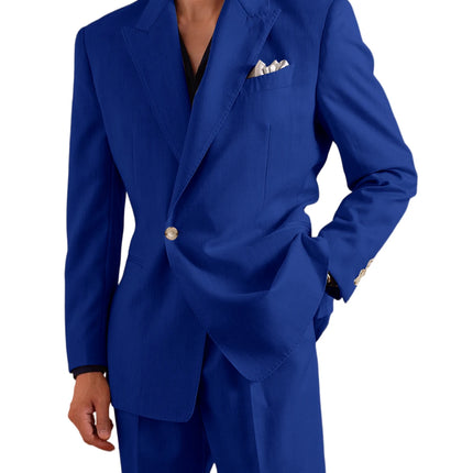 Men's Linen Set 2 Piece Peak Lapel 1 Button Slim Fit Blazer Straight Trousers Lightweight Breathable Summer Casual Wedding Party