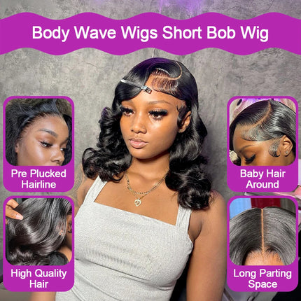13x6 Hd Lace Frontal Wigs Glueless Human Hair Short Bob Wigs Body Water Wave Lace Front Wigs Brazilian Virgin Hair Natural Black