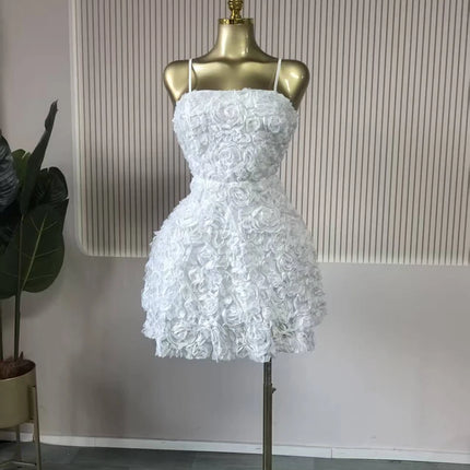 2026 Trendy Women Elegant Rose Floral Spaghetti Strap Back Lace-up A Line Short Dresses Party Birthday Blossom Mini Dress