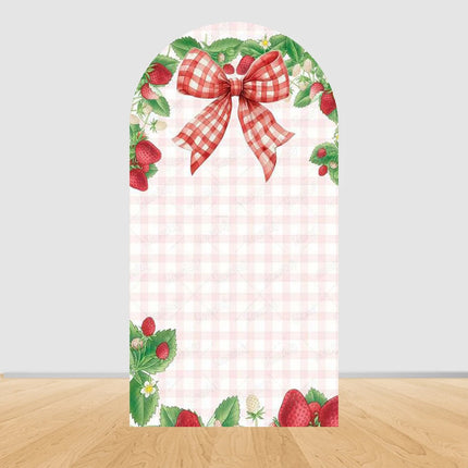 Pink Strawberry Arch Backdrop Cover Berry First 1st Birthday Party Custom Girl Baby Shower Background Decoration Personalized