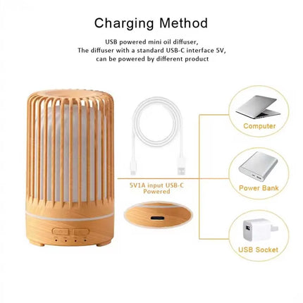 Wood-Grain Birdcage Aromatherapy Diffuser, Ultrasonic Humidifier, USB-Powered with RGB Night Light