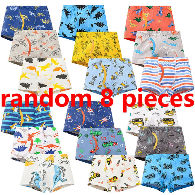 1/4/8 Pcs Boys Boxer Briefs Sets 2025 New Kids Cotton Underwear Boy Underpants Teenager Cartoon Dinosaur Print Children Panties