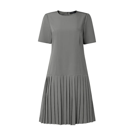 ZANZEA Women 2026 Summer Dress Elegant Pleated Dresses Stylish Office Work Midi Sundress Short Sleeve Knee Length Robe Vestidos