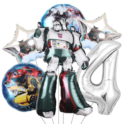 6pcs Transformation Optimus Prime Bumblebee Theme Aluminum Film Digital Balloon Boy Gift Birthday Party Decorations Baby Shower