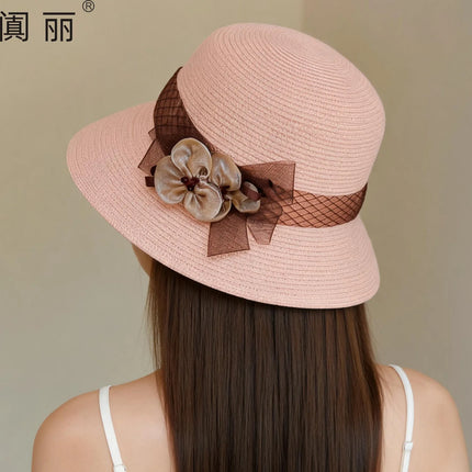 Fashion British bucket hat flower top hat women's summer sunshade sun protection hat foldable outdoor breathable sun hat
