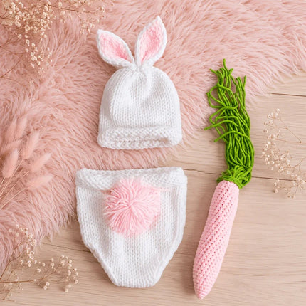 Crochet Newborn Photography Bunny Outfit Set Baby Rabbit Ear Hat And Diaper Cover Soft Knit Infant Photo Props For Boy Girl