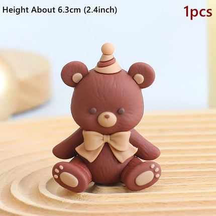 Brown Bear Doll Cake Toppers Happy Birthday Pink Blue Bear Theme Cake Topper for Birthday Baby Shower Wedding Cake Deocrations