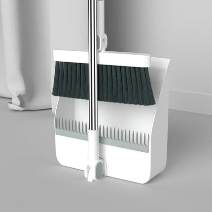 Soft Bristle Broom and Dustpan Set for Home Thickened Hair Sweeper with Squeegee Scraper for Floors