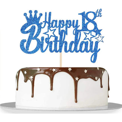 Royal Blue Glitter Paper Happy 10th 15th 18th Birthday Cake Topper for Men Boy 20th 40th 70th Birthday Party Cake Decorations