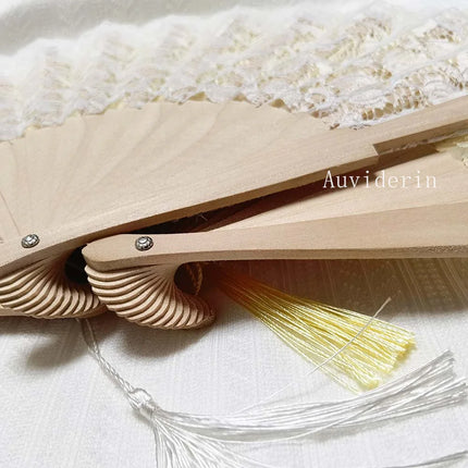 10/30pcs Exquisite Lace Wooden Folding Hand Fans Personalize Engrave Text Logo on Wood for Dancing & Wedding Party Home Decor