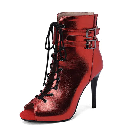 Fashion Red Shiny Party Dance Shoes Ladies Sexy Heels Stilettos Cool Boots High Quality Indoor Ballroom Jazz Dance Sandals Women