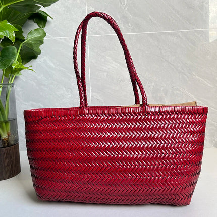 Handbags Women's Genuine Leather Shoulder Bag Weaving Casual Shopping Bag Vintage Big Tote Purse Cowhide Cross Hand Bags Lady