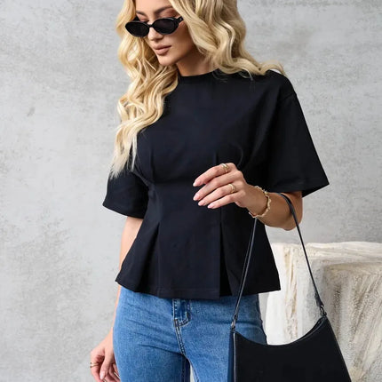 T-shirt for Women Comfortable Round Neck Solid Color T Cross-border European and American Best-selling Design
