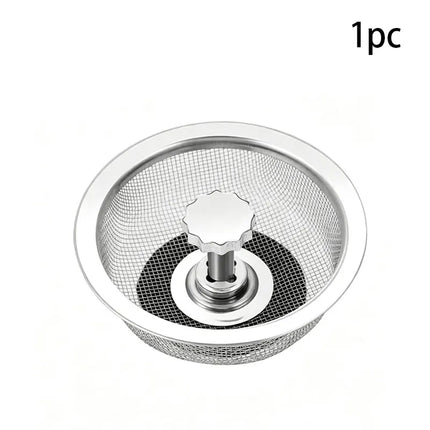 2Set Kitchen Sink Strainer With Handle & Stopper Replacement Drain Basket Stainless Steel Mesh Filter Waste Hole