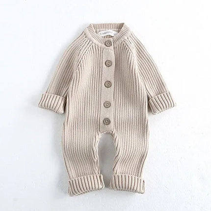 2024 New Autumn Winter Toddler Baby Boys Girl Knitted Romper Long Sleeved Solid Color Hooded Infant  Baby Knitted Jumpsuit