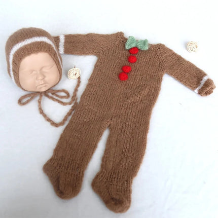 Newborn Knitted Angola Fuzzy Romper Baby Animal Outfit Photography Props Baby Cartoon Wolf Footed Overall Sets Photo Props